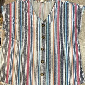 Multicolor women’s short cap sleeve shirt.  Size M button up